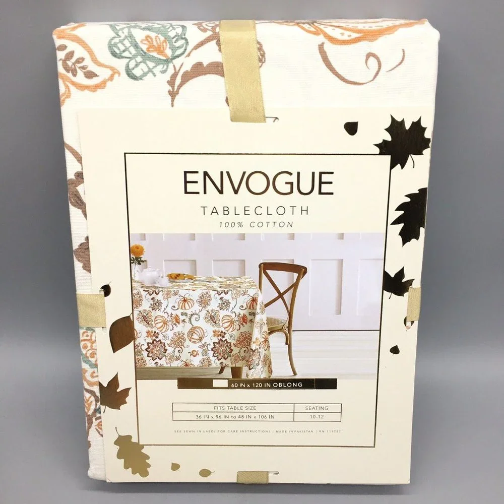 Envogue Pumpkin Jacobean Tablecloth Orange Brown 60x120 Cotton Thanksgiving Fall